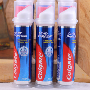 Colgate高露洁按压直立式牙膏130g双氟含钙美白清新防蛀进口2支装