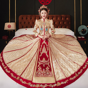 金色秀禾服2022年新款新娘高端中式嫁衣龙凤褂敬酒服香槟色秀和服