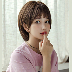 假发女短发元气橙粉色圆脸青春自然少女时尚学生波波头全头假发套