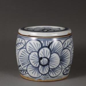 光绪青花手绘牡丹纹蛐蛐罐蟋蟀罐盖罐民间老旧货老瓷器古董老物件