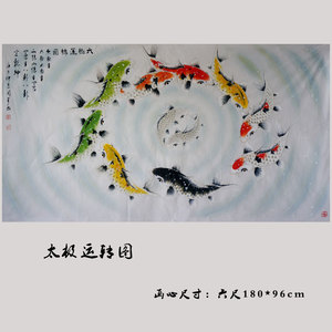 周星辰国画纯手绘六尺太极运转图转运锦鲤旺财镇宅旺身体九如图