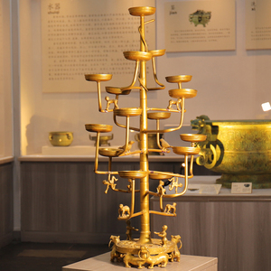 战国十五连盏灯青铜多支灯汉代树形灯具河北博物院复古落地摆件