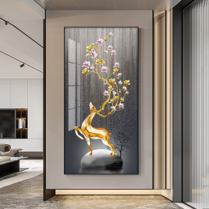 大气玄关装饰画轻奢竖版入户正对门壁画现代简约抽象走廊过道挂画