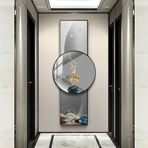 金鹿磐石 轻奢玄关挂画大气楼梯走廊双层挂画现代简约过道装饰画