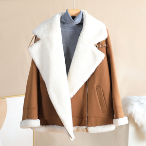 复古机车羊羔绒外套女小众简约休闲甜酷高级韩风中性纯色