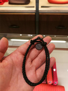 奥特莱斯bv手链编织羊皮单双股可调节手绳男女情侣手环黑/红现货
