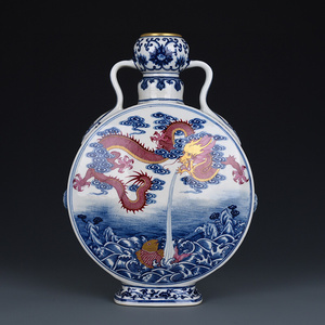 清乾隆青花胭脂红描金鱼跃龙门纹抱月瓶古董古玩古瓷器