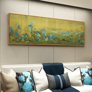 王希孟千里江山图挂画青绿山水画新中式客厅装饰画中国十大名画横