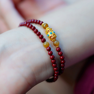 【熊家珠宝】天然高含量朱砂紫金砂六字真言手串化太岁本命佛手链