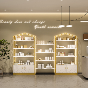 轻奢美容院产品展示柜化妆品带灯展示架包包陈列架甲胶油货架置