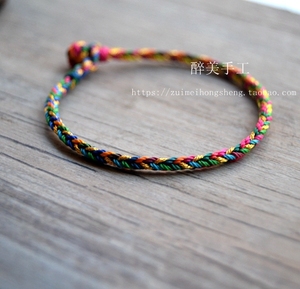 定制 端午节五彩绳长命缕手工编制四面八股绳七彩四面佛手绳脚绳