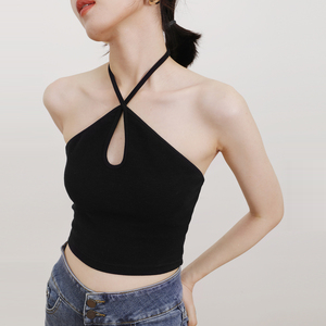 tansshop 性感镂空挂脖小背心 绑带肌理针织弹力短款小上衣