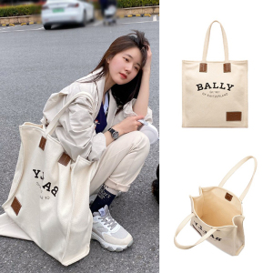 赵露思明星同款bally帆布包女斜跨手提袋大容量单肩托特包2022新