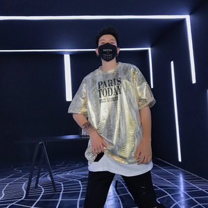 hiphop街舞嘻哈饶舌歌手rap舞台表演出服装亮片t恤衫男女团体衣服