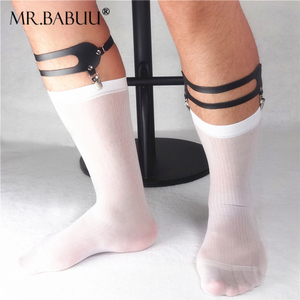 巴布先生设计新品包邮皮铆钉丝袜棉袜通用男士日系吊袜带黑色双夹
