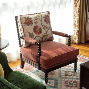 美式复古实木葫芦布艺羽绒单人沙发客厅休闲小户型家具阳台老虎椅