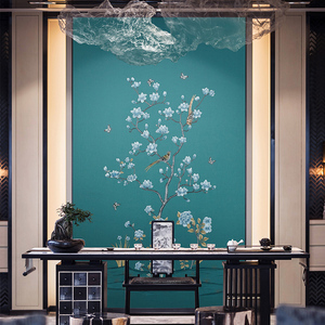 中高端红宝石无缝墙布 刺绣绣花 电视玄关背景 独绣 听香
