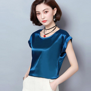 2019夏装玖姿狐正品真丝短袖t恤女显瘦桑蚕丝上衣女大码百搭小衫