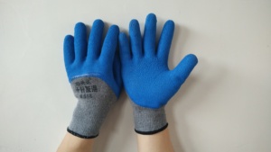 12包邮灰纱蓝乳胶发泡手套加绒全挂浸胶劳保手套防滑耐磨保暖手套