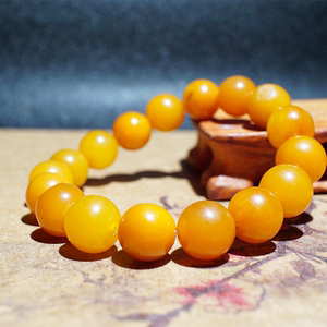 九铭玉坊苏工新疆和田玉籽料黄沁圆珠手串老熟鸡油黄单圈原创手串
