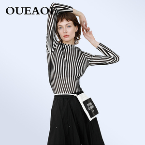 欧e专柜正品女装2020秋季原创条纹时尚修身高领毛衫打底衫薄款