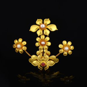 江夏堂纯银镀金汉服配饰发簪镶嵌珍珠宝石古风发饰小太阳头饰簪子