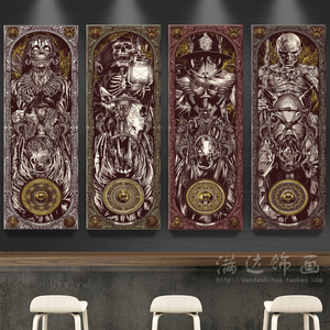 工业风酒吧装饰画日式餐厅料理店挂画网吧纹身店墙画壁画竖版有框