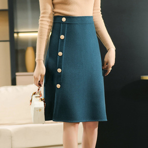 气质包臀中裙百搭羊毛双面毛呢半步裙高腰开叉半身裙遮胯显瘦黑色