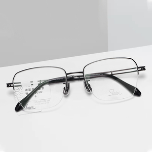 诗莱尔超轻钛眼镜框精英男士新款近视防蓝光金丝半框商务镜61005
