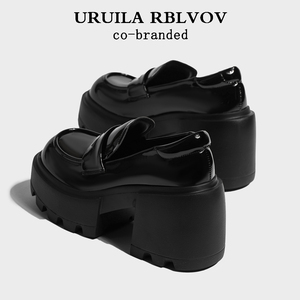 URUILA RBLVOV 超厚底乐福鞋女2024新款黑色小皮鞋英伦风增高单鞋