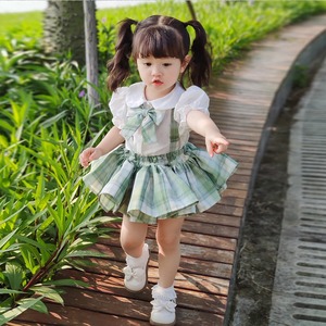 小女童jk制服套装夏季宝宝学院风背带裙表演服儿童夏装蓬蓬短裙