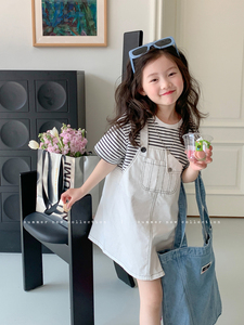 女童炸街裙子2023新款夏季韩版洋气儿童假两件背带连衣裙宝宝童装