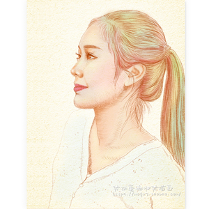 手绘彩铅画像 真人照片转手绘 写实人物绘画 唯美手绘头像 装饰画