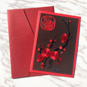 梅花兰花荷花芙蓉花卡片 祝福感恩感谢生日节日新春贺卡 退休集体签名