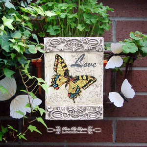 春日.外单外贸水彩风格复古做旧浮雕花鸟箴言挂牌挂饰水泥装饰画