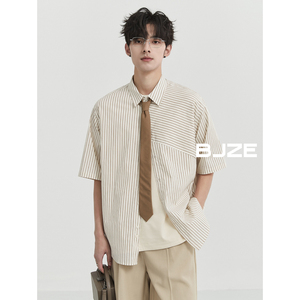 4月2日20点开售BJZE男装2024夏季新款定织条纹高级设计感短袖衬衫