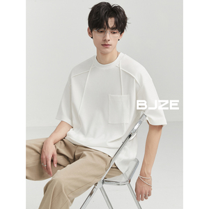 BJZE男装24夏季新款 立体剪裁高级感圆领短袖t恤男韩版宽松体恤衫