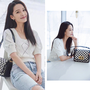 李沁同款白色方领针织衫女夏季短袖菱格正肩小众冰丝泡泡袖上衣服