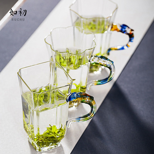 龙年绿茶杯专用高档透明玻璃杯女高颜值办公室水杯家用泡茶杯带把