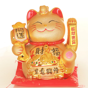 金色招财猫陶瓷摆件摇手发财猫大号前台开业装饰创意礼品招财进宝