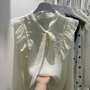 荷叶边衬衫女长袖韩版木耳边