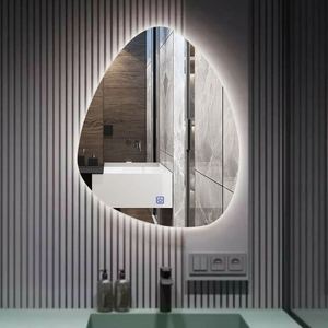 北欧无边框挂镜水滴异形卫生间发光不规则镜子触摸LED智能浴室镜