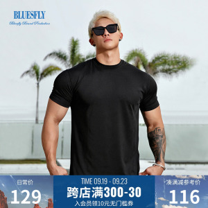 BLUESFLY收袖口速干健身短袖t恤男夏季肌肉衣服修身紧身运动跑步