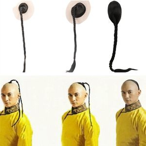 清朝发髻鼠尾辫复古风造型新款半头套古装光头皮套黑色高温丝辫子