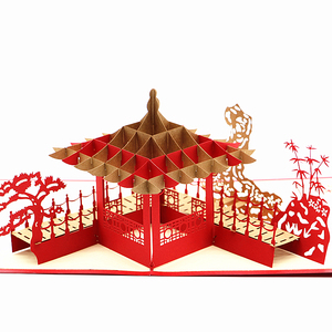 苏州园林江南亭子韩国创意手工立体纸雕中国风建筑3d贺卡小卡片