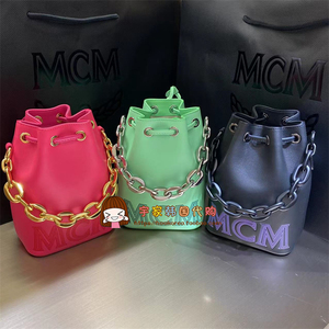 宇家韩国代购mcm正品22年春夏新款纯皮链条迷你水桶包 斜跨 手拎