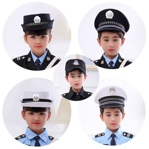 儿童新款交警大檐帽幼儿园男女童角色扮演道具特种兵黑白警察帽子