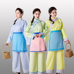 清朝民国古装女村姑百姓平民采茶女棉麻群演丫鬟话剧舞台演出服装
