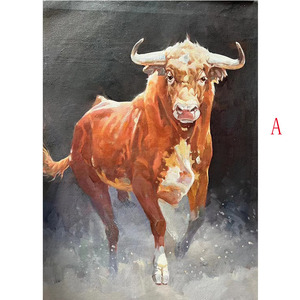 纯手绘油画简约客厅配画现代欧式轻奢单幅装饰简约美式无框动物牛