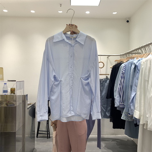 duding杜町纯色衬衫女春季韩版宽松显瘦设计感小众百搭休闲衬衣潮